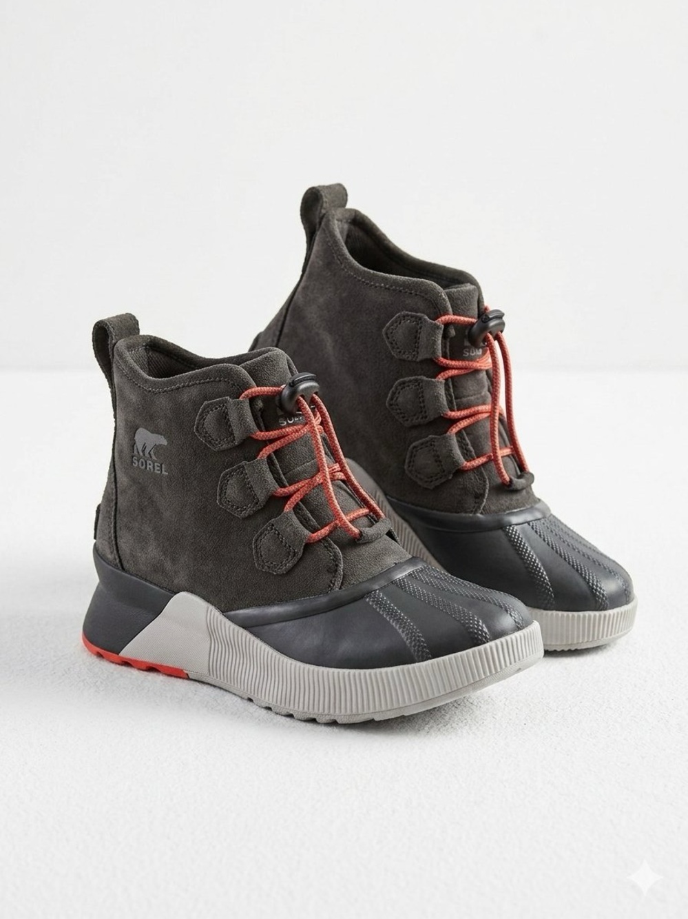 Sorel Kids Out N About Classic Waterproof Boots Grey Red Sz 3 NWOT